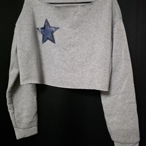 SHEIN Gray Cropped Sweatshirt with Blue Star